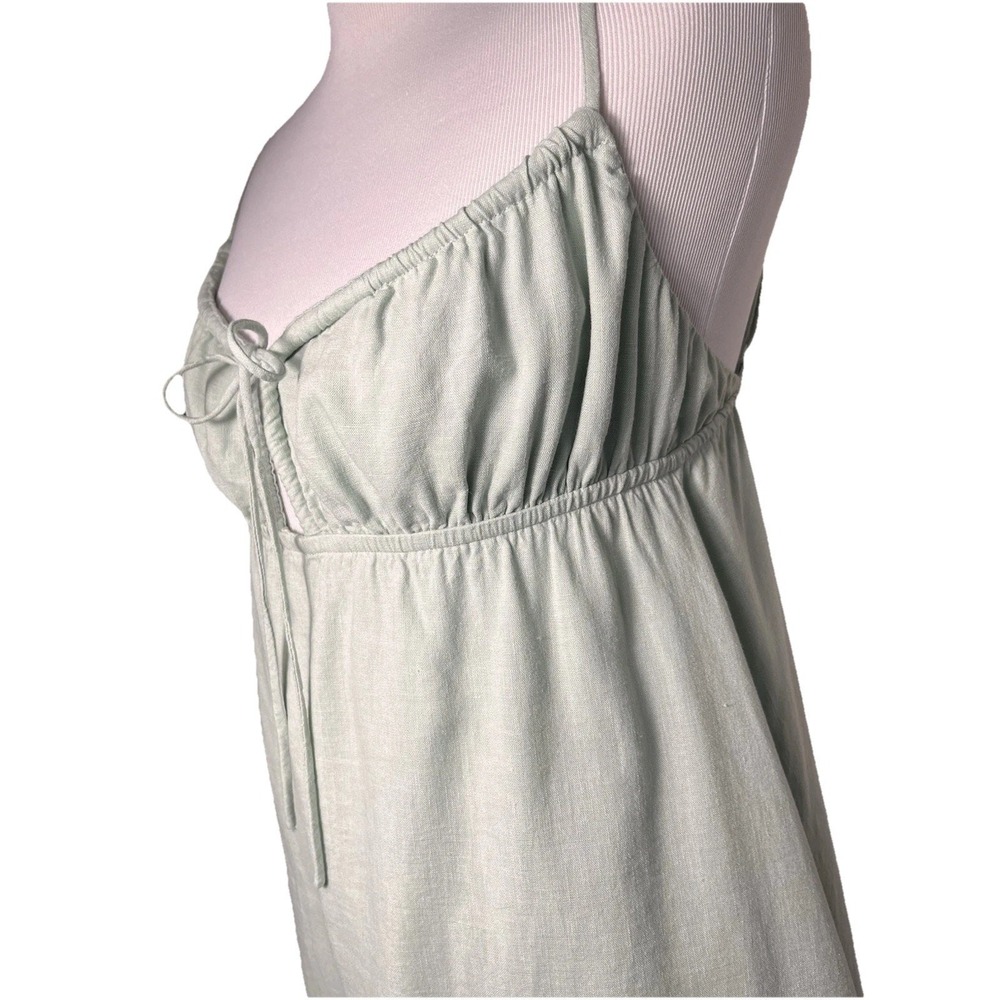 Princess Polly Empress of Love Mini Babydoll Top Dress Sage Green sz 6 Linen - Picture 9 of 15